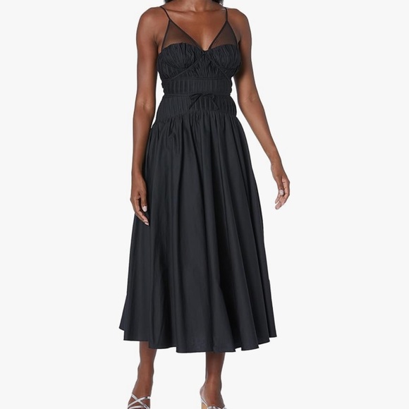 Moon River Black Bustier Midi Dress NWT Small Mesh Detail Anthropologie $160 - Picture 3 of 12
